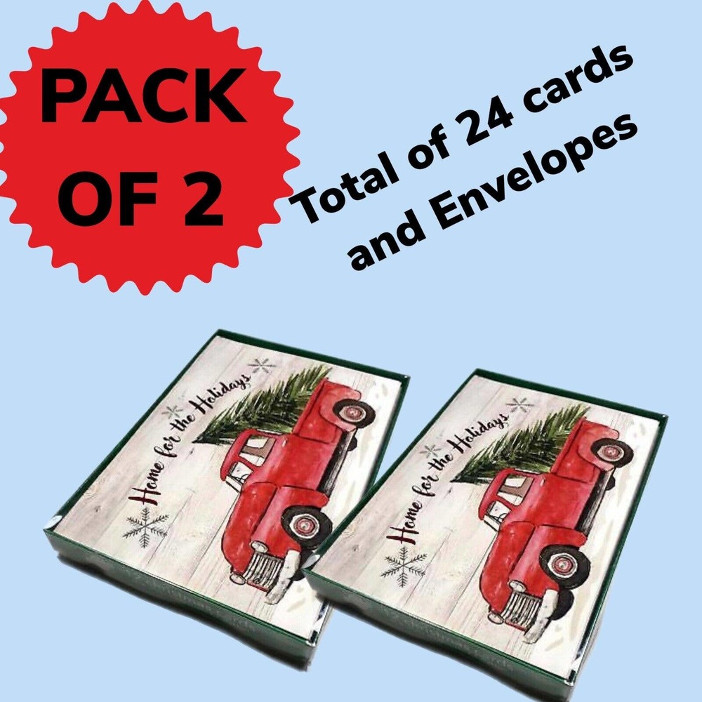 Set Of Two Christmas Cards - 24 Total W/ White Envelopes Included 5’ X 7’ Tree